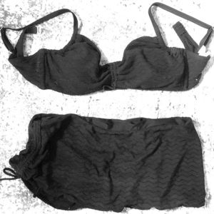 Black two piece bikini with knit pattern, size 16